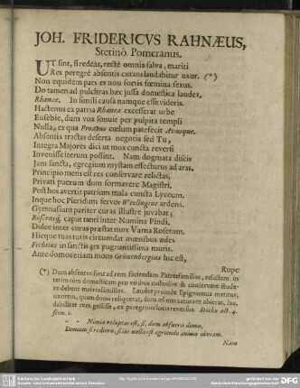 Joh. Fridericus Rahnaeus, Stetino Pomeranus