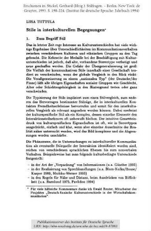 Stile in interkulturellen Begegnungen