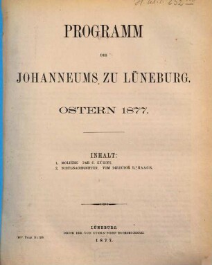 Programm des Johanneums zu Lüneburg : Ostern ..., 1876/77