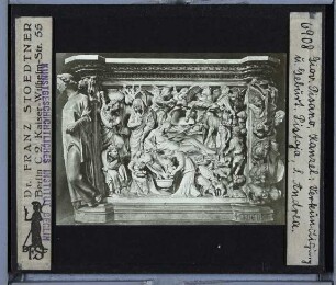 Pistoia, S. Andrea,Pisano (Giovanni), Kanzel von S. Andrea in Pistoia : Relief: Verkündigung an Maria und Geburt Christi