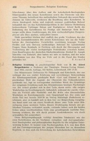 488-489 [Rezension] Burgardsmeier, Alfred, Religiöse Erziehung in psychologischer Sicht