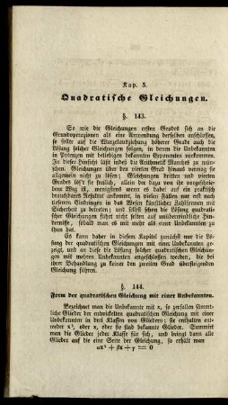 Kap. 5 - 9. Quadratische Gleichungen. Künstlich gebildete Zahlen. Logarithmen. Progressionen. Unbestimmte Gleichungen.