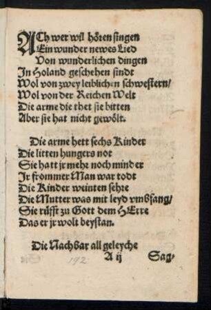 ACh wer wil hören singen || Ein wunder newes Lied ||