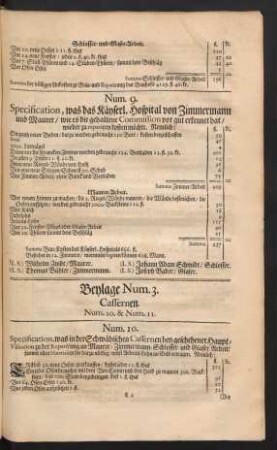Beylage Num. 3. Cassernen. Num 10. & Num. 11.