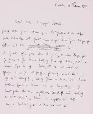 Brief von Richard Strauss nach der Generalprobe seiner Oper "Elektra" an Generalmusikdirektor Ernst Edler von Schuch. Berlin, 6. Februar 1909. 1. Teil. Reproduktion aus: Friedrich von Schuch: Richard Strauss - Ernst von Schuch und Dresdens Oper. Dresden 1952