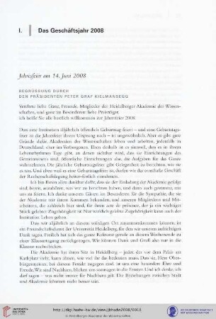 Begrüssung durch den Präsidenten Peter Graf Kielmansegg