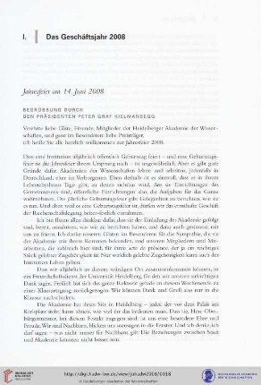 Begrüssung durch den Präsidenten Peter Graf Kielmansegg