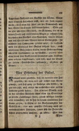 Von Erfindung des Geldes – Vom Werth des Geldes überhaupt