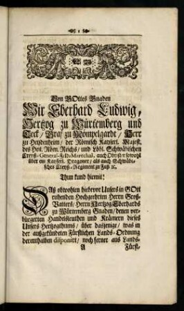 1-3, Von Gottes Gnaden Wir Eberhard Ludwig, Hertzog zu Würtemberg und Teck...