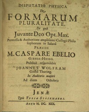 Disputatio physica De formarum pluralitate
