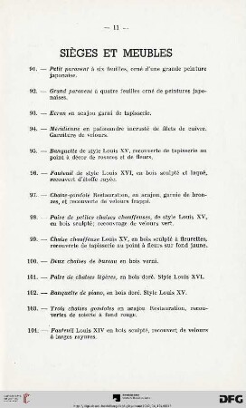 Sièges et meubles (Nr. 91-141)