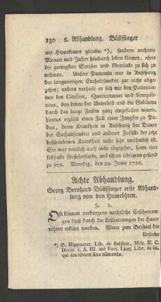 Achte Abhandlung. Georg Bernhard Büllffinger erste Abhandlung von den Haarröhren.