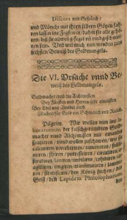 Die VI. Ursache unnd Beweiß des Geldmangels.