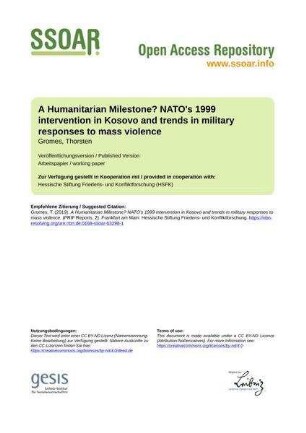 A Humanitarian Milestone? NATO's 1999 intervention in Kosovo and trends in military responses to mass violence