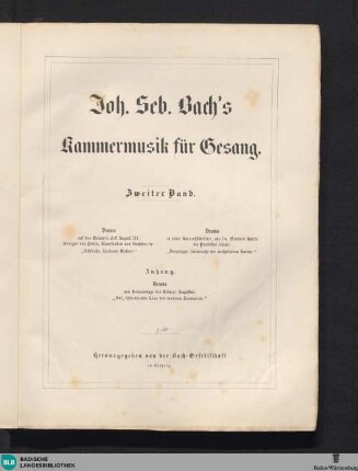 20,2 : Joh. Seb. Bach's Kammermusik für Gesang ; Bd. 2: Johann Sebastian Bach's Werke