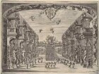 Bühnenbild zur Oper "La Caduta del Regno dell’Amazzoni" (erstes Intermezzo: Amor auf einer Wolke), aus der 1690 in Rom publizierten Edition des Librettos