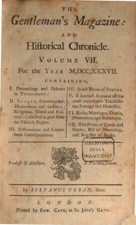 The gentleman's magazine. 7. 1737