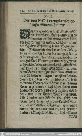 XVIII. Der von GOtt exemplarisch-gestraffte Wittben-Drucker