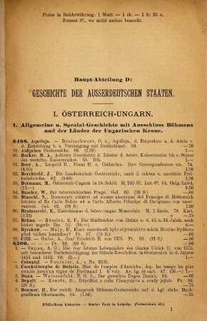 Lager-Verzeichnis ..., 43. Geschichte ; Haupt-Abteilung D: Ausserdeutsche Geschichte : Inhalts-Verzeichnis umstehend