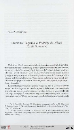 Literatura i legenda w Podróży do Włoch Józefa Kremera