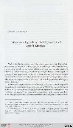 Literatura i legenda w Podróży do Włoch Józefa Kremera