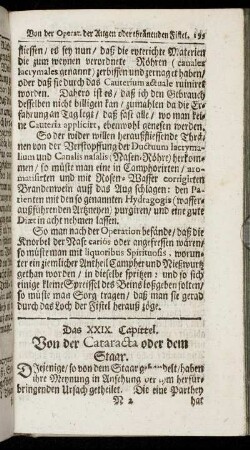 Das XXIX. Capittel. Von der Cataracta oder dem Staar.