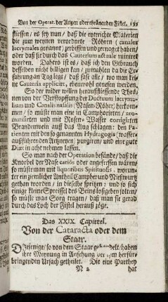 Das XXIX. Capittel. Von der Cataracta oder dem Staar.