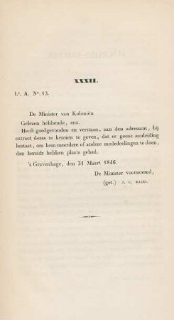 XXXII. La. A. No. 13. De Minister van Kolonien