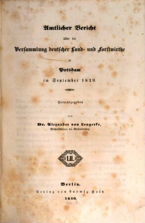 Amtlicher Bericht über die Versammlung Deutscher Land- und Forstwirthe. 3. 1839 (1840)