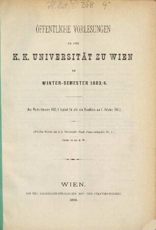 Vorlesungsverzeichnis. 1883/84. WS