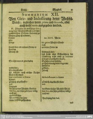 Summarium XII. Von Girir- und Indossirung derer Wechsel-Briefe; ingleichen wenn prima und secunda, oder auch wohl tertia ausgegeben werden