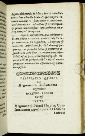 Disputatio Quarta De Argumento Dissentaneo.