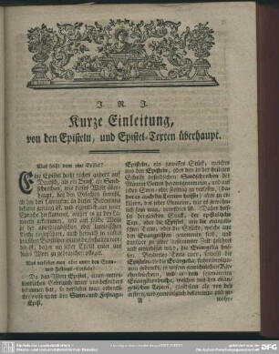 Kurze Einleitung, von den Episteln, und Epistel-Texten überhaupt