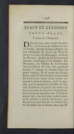 Zemin et Gulhindy. Conte Arabe, traduit de l'Allemand.