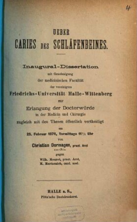 Ueber Caries des Schläfenbeines : Inaug.- Diss.