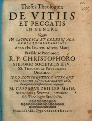 Theses Theologicae De Vitiis Et Peccatis In Genere