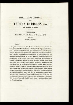 SOPRA ALCUNE GLANDOLE DELLA TECOMA RADICANS JUSS.