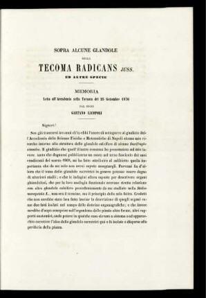SOPRA ALCUNE GLANDOLE DELLA TECOMA RADICANS JUSS.