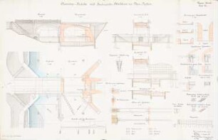 Erweiterung des Plauer Kanals. Chaussee-Brücke mit Hochwasserabschluss, Neuderben: Ansichten, Aufsichten, Grundrisse, Schnitte 1:100, 1:10, 1:5
