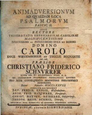 Animadversiones ad quaedam loca Psalmorum, Fasciculus II.