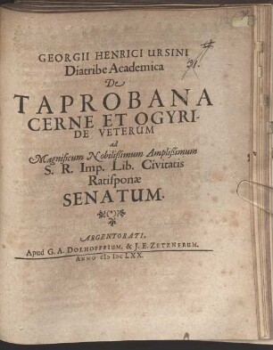 Diatribe acad. de Taprobana, Cerne et Ogyride Veterum