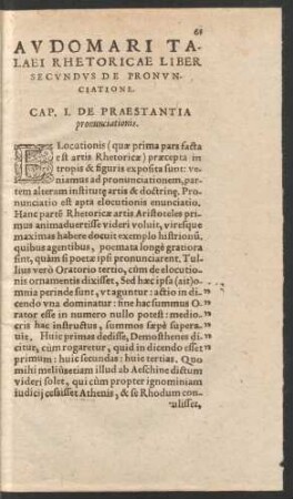 Audomari Talaei Rhetoricae Liber Secundus De Pronunciatione.