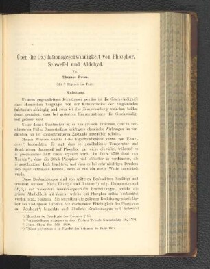 Über die Oxydationsgeschwindigkeit von Phosphor, Schwefel und Aldehyd.