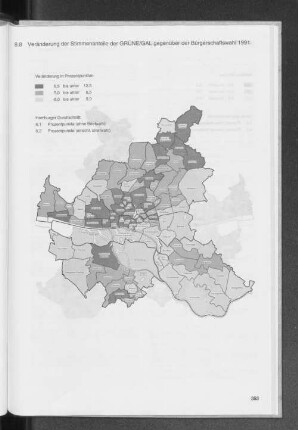 8.8 Veränderung der Stimmenanteile der GRÜNE/GAL gegenüber der Bürgerschaftswahl 1991