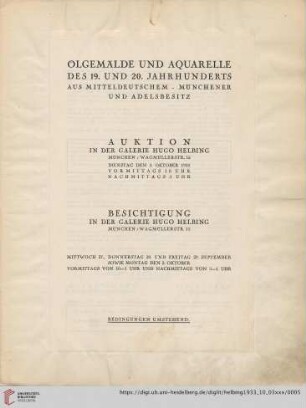 Ölgemälde, Aquarelle des 19. und 20. Jahrhunderts aus mitteldeutschem - Münchener und Adelsbesitz : Auktion 3. Oktober 1933