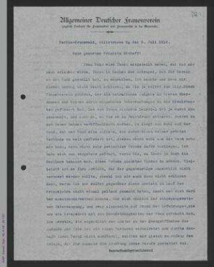 Brief von Helene Lange an Martha Dönhoff