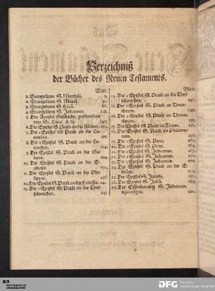Verzeichniß der Bücher des Neuen Testaments.