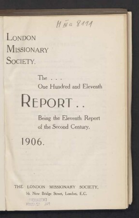 111.1906: Report of the London Missionary Society