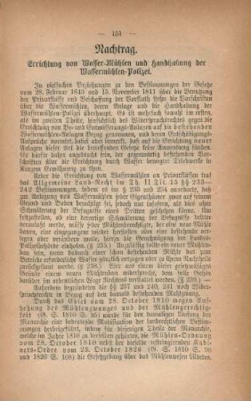 Nachtrag. Errichtung von Wasser-Mühlen und Handhabung der Wassermühlen-Polizei.
