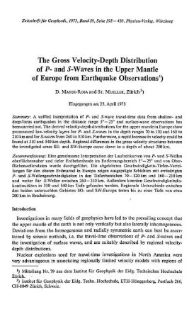 The gross velocity-depth distribution of P- and S-waves in the upper mantle of Europe from earthquake observations